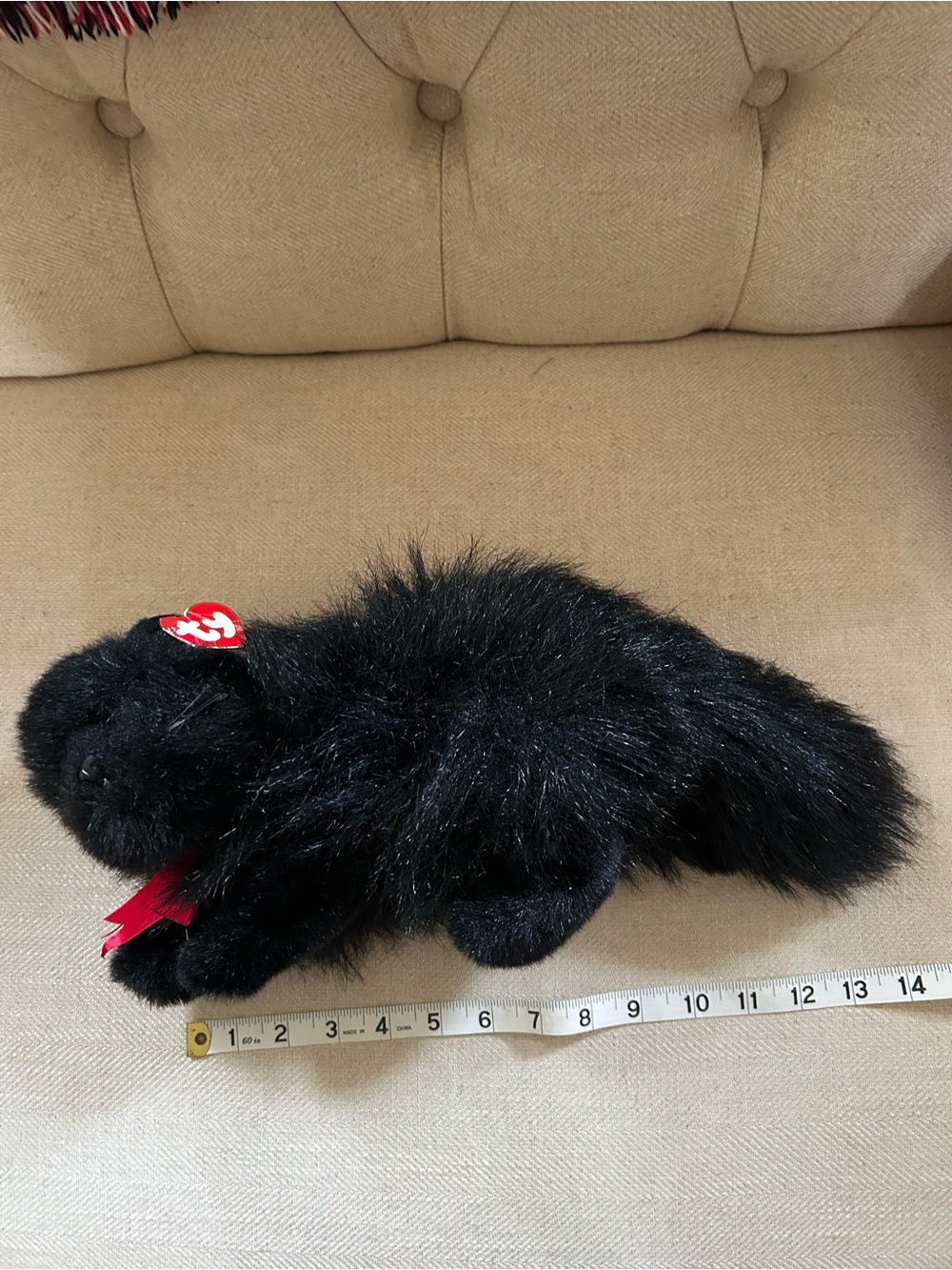 Ty -SILKY- Black Plush Cat with Red Ribbon 1995